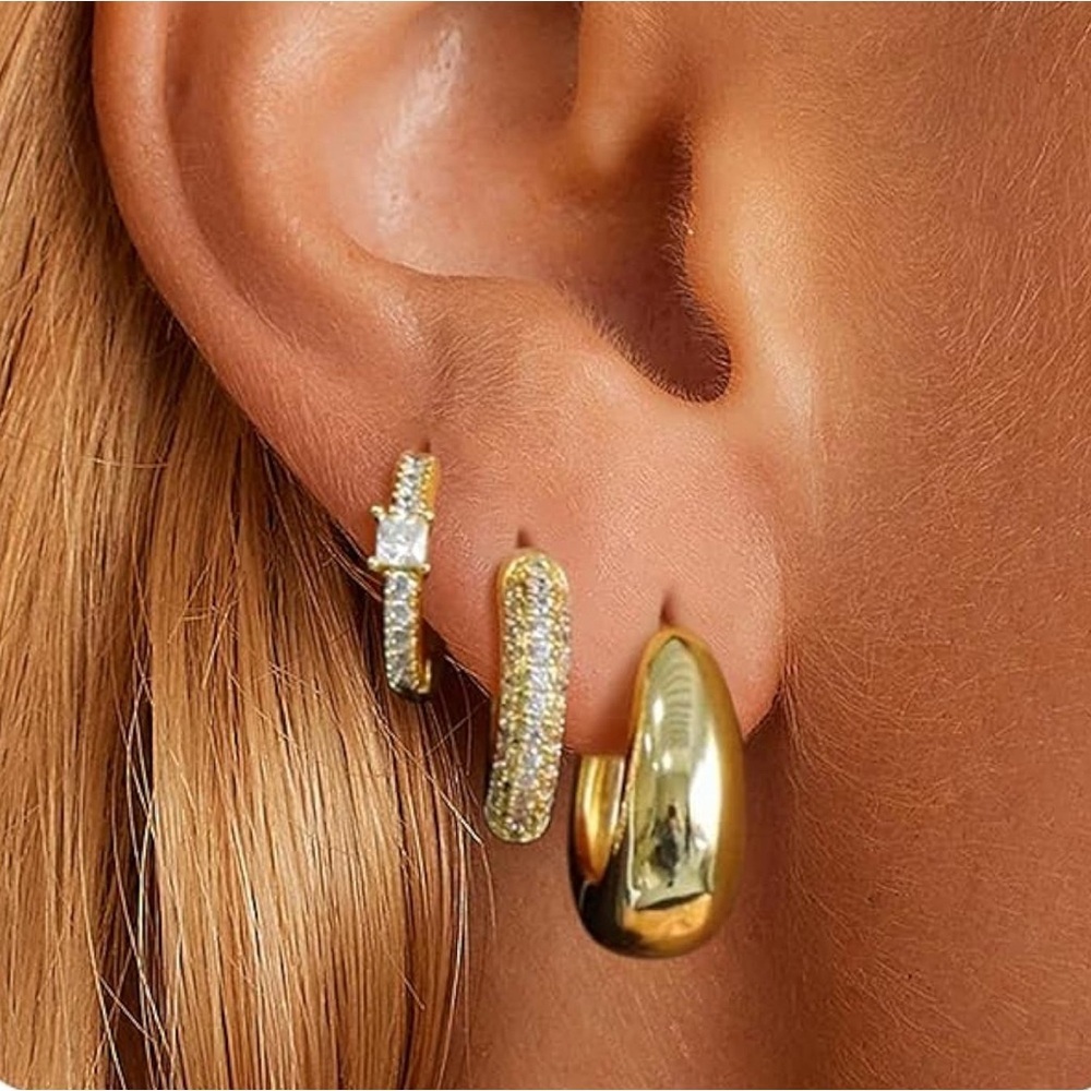 14K Gold Plated Small Gold Hoop Earrings Set for Women